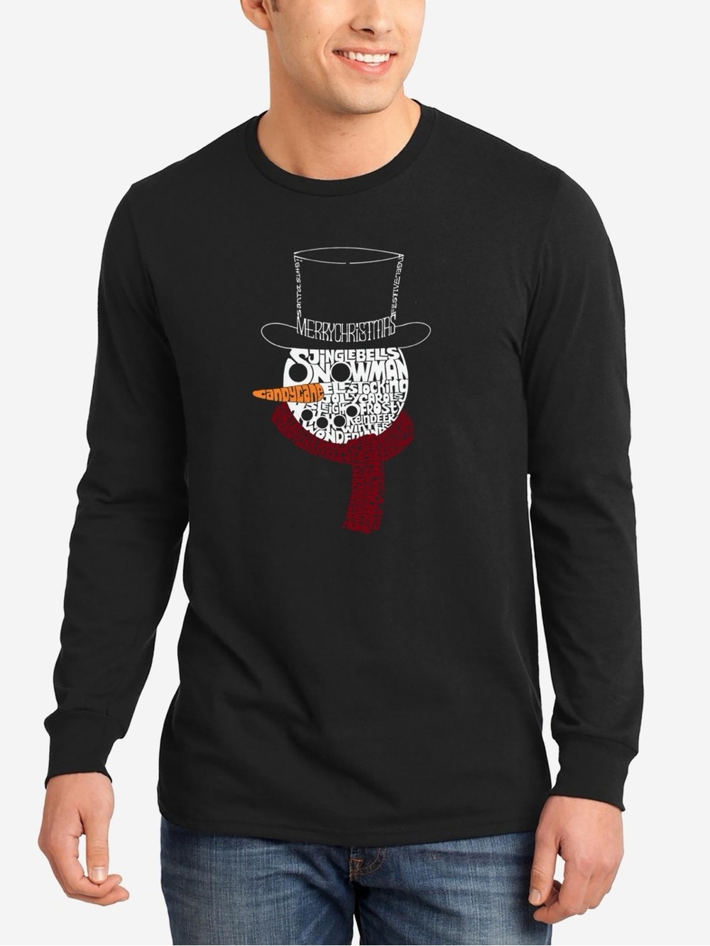 La Pop Art Men's Snowman Face Word Art Long Sleeve NWT